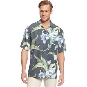 Tommy Bahama Men's Floral Shirt - Dark Blue and Light Green